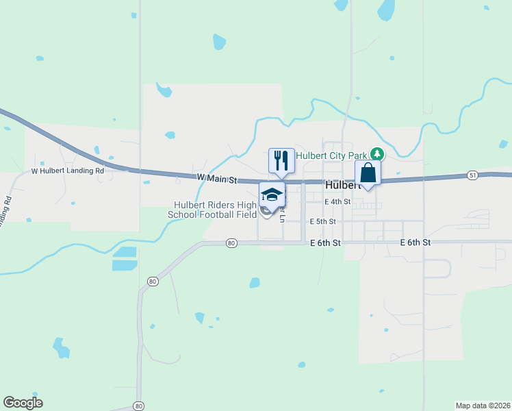 map of restaurants, bars, coffee shops, grocery stores, and more near 513 College Avenue in Hulbert