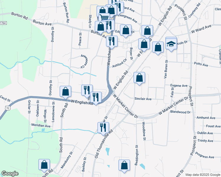map of restaurants, bars, coffee shops, grocery stores, and more near 4637 Westchester Drive in High Point