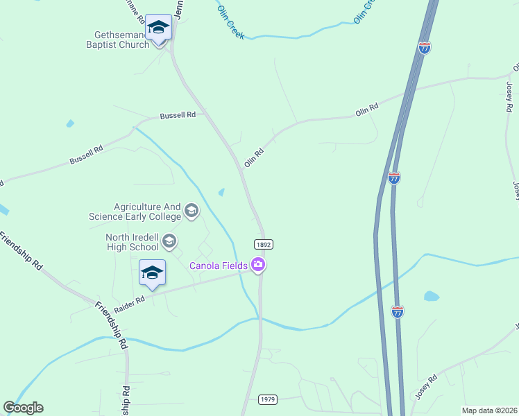 map of restaurants, bars, coffee shops, grocery stores, and more near 1711 Jennings Road in Olin
