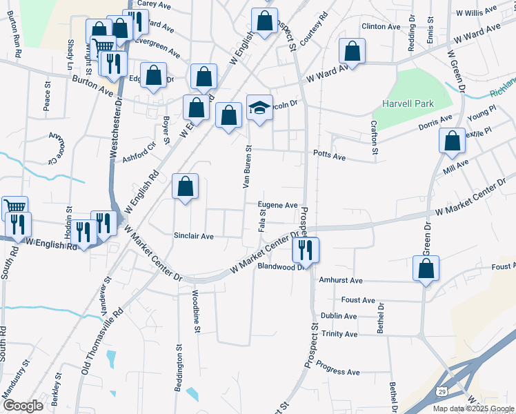map of restaurants, bars, coffee shops, grocery stores, and more near 1701 Eugene Avenue in High Point