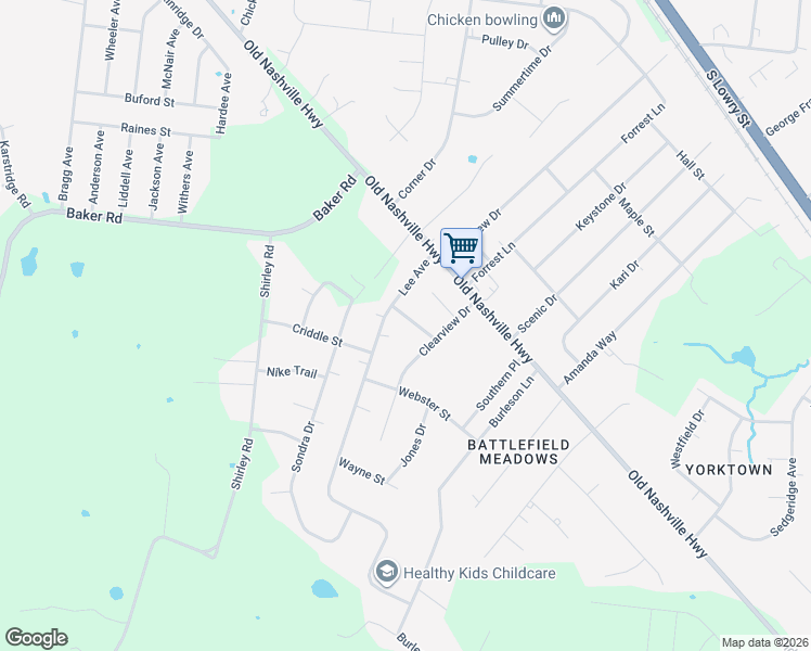 map of restaurants, bars, coffee shops, grocery stores, and more near 6401 Lee Avenue in Murfreesboro