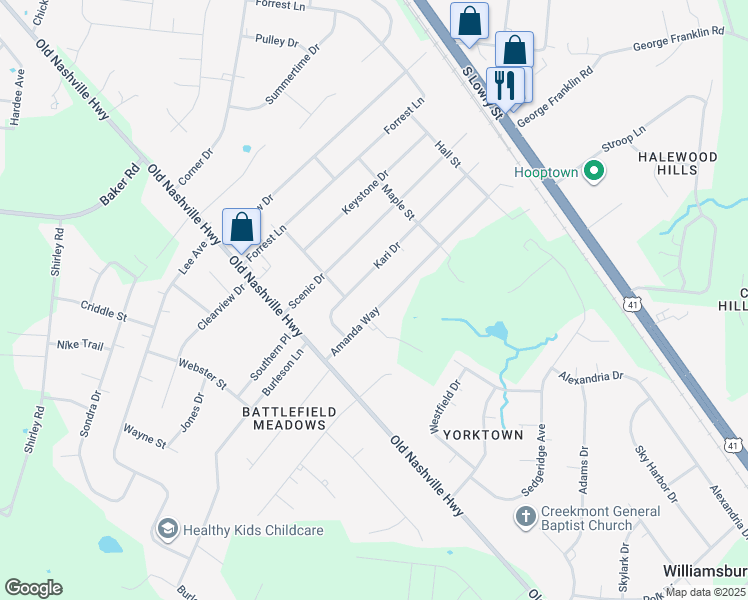 map of restaurants, bars, coffee shops, grocery stores, and more near 6515 Amanda Way in Murfreesboro