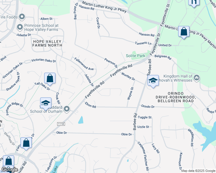 map of restaurants, bars, coffee shops, grocery stores, and more near 135 Rosaline Lane in Durham