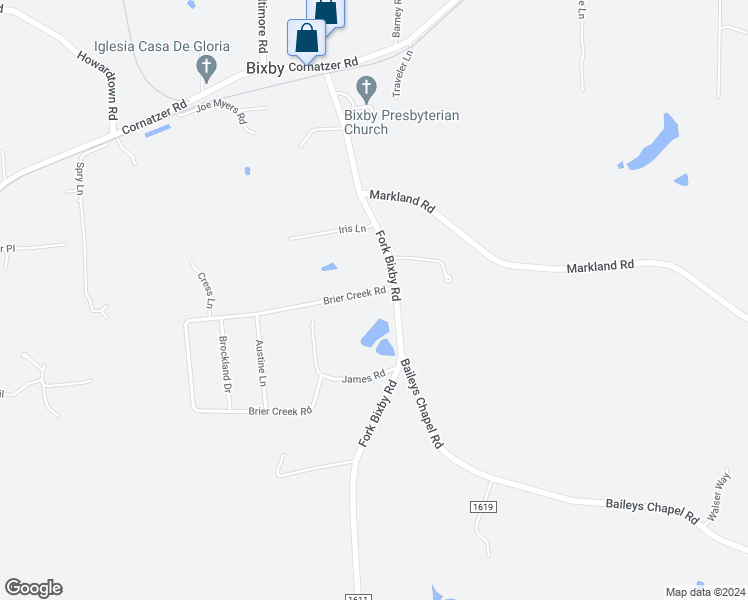 map of restaurants, bars, coffee shops, grocery stores, and more near 125 Brier Creek Road in Advance