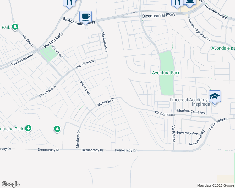 map of restaurants, bars, coffee shops, grocery stores, and more near Via Contessa in Henderson