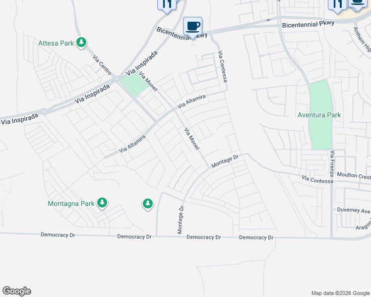 map of restaurants, bars, coffee shops, grocery stores, and more near 2645 Via Monet in Henderson