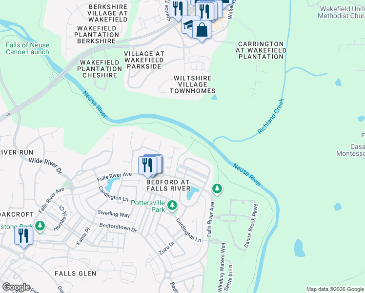 map of restaurants, bars, coffee shops, grocery stores, and more near 3525 Mount Prospect Circle in Raleigh
