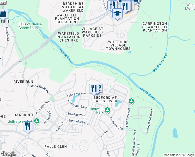 map of restaurants, bars, coffee shops, grocery stores, and more near 2811 Country Charm Road in Raleigh
