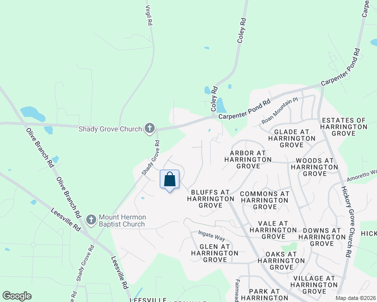 map of restaurants, bars, coffee shops, grocery stores, and more near 12408 Ashe Ridge Lane in Durham