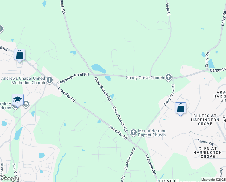 map of restaurants, bars, coffee shops, grocery stores, and more near 2603 Olive Branch Road in Durham