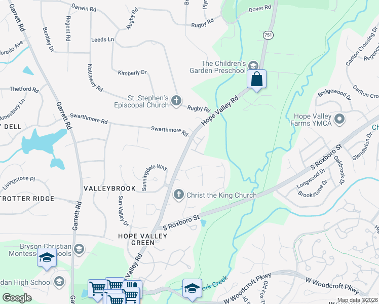 map of restaurants, bars, coffee shops, grocery stores, and more near 102 Carved Oak Drive in Durham