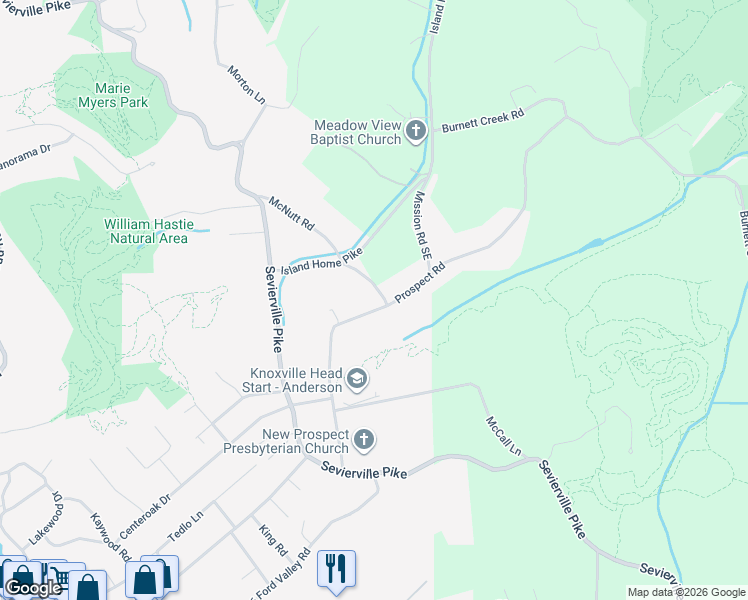 map of restaurants, bars, coffee shops, grocery stores, and more near 5309 McNutt Road in Knoxville