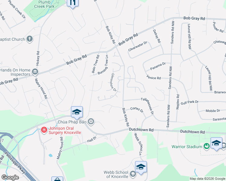 map of restaurants, bars, coffee shops, grocery stores, and more near 913 Glennshire Drive in Knoxville