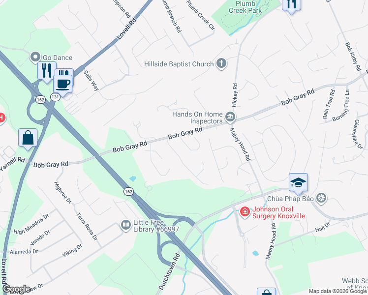 map of restaurants, bars, coffee shops, grocery stores, and more near 1173 Hamilton Farm Lane in Knoxville
