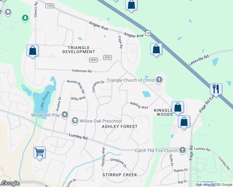 map of restaurants, bars, coffee shops, grocery stores, and more near 1714 Magnolia Oak Place in Durham