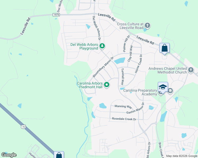 map of restaurants, bars, coffee shops, grocery stores, and more near 103 Caswell Ridge Lane in Durham