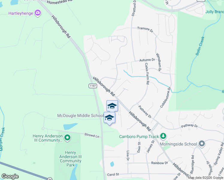 map of restaurants, bars, coffee shops, grocery stores, and more near 101 Barrington Hill Road in Chapel Hill