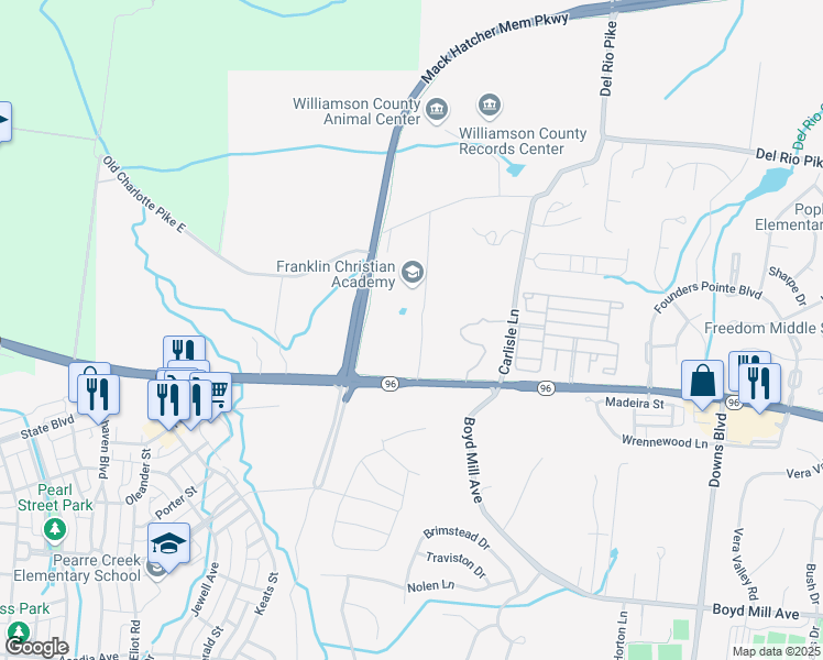 map of restaurants, bars, coffee shops, grocery stores, and more near 1015 Generations Way in Franklin