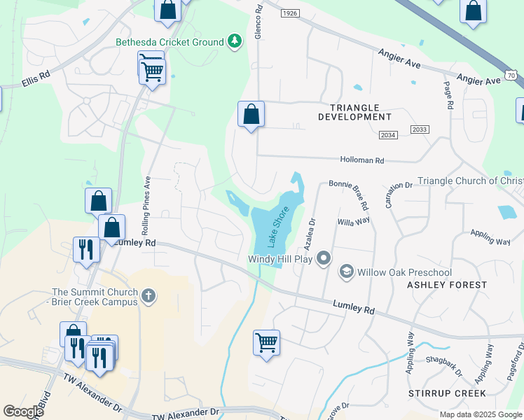 map of restaurants, bars, coffee shops, grocery stores, and more near 4621 Lumley Road in Durham