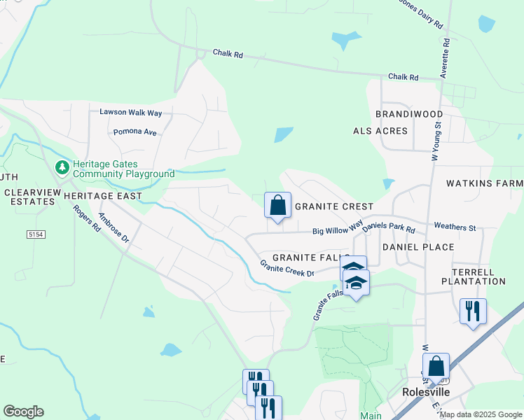 map of restaurants, bars, coffee shops, grocery stores, and more near 1037 Smoke Willow Way in Rolesville