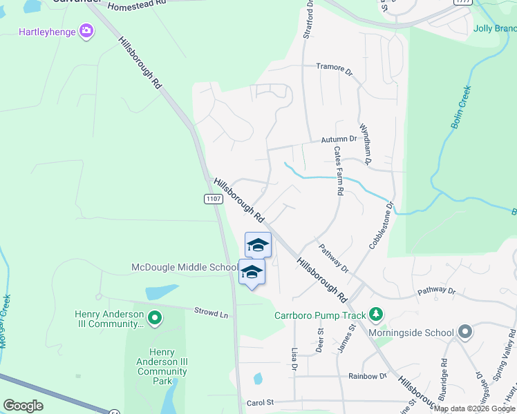 map of restaurants, bars, coffee shops, grocery stores, and more near 101 Barrington Hill Road in Chapel Hill
