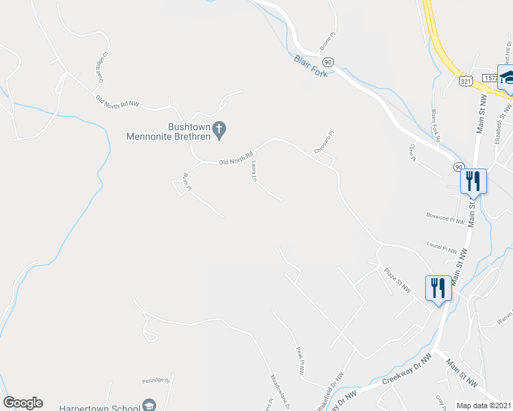 map of restaurants, bars, coffee shops, grocery stores, and more near 1765 Laura Lane in Lenoir