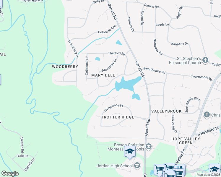 map of restaurants, bars, coffee shops, grocery stores, and more near 4205 Swarthmore Road in Durham