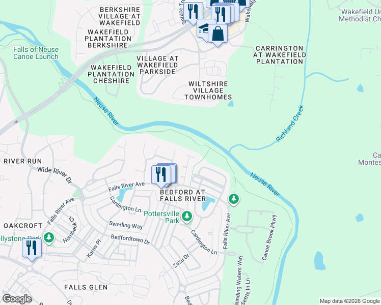 map of restaurants, bars, coffee shops, grocery stores, and more near 3525 Mount Prospect Circle in Raleigh