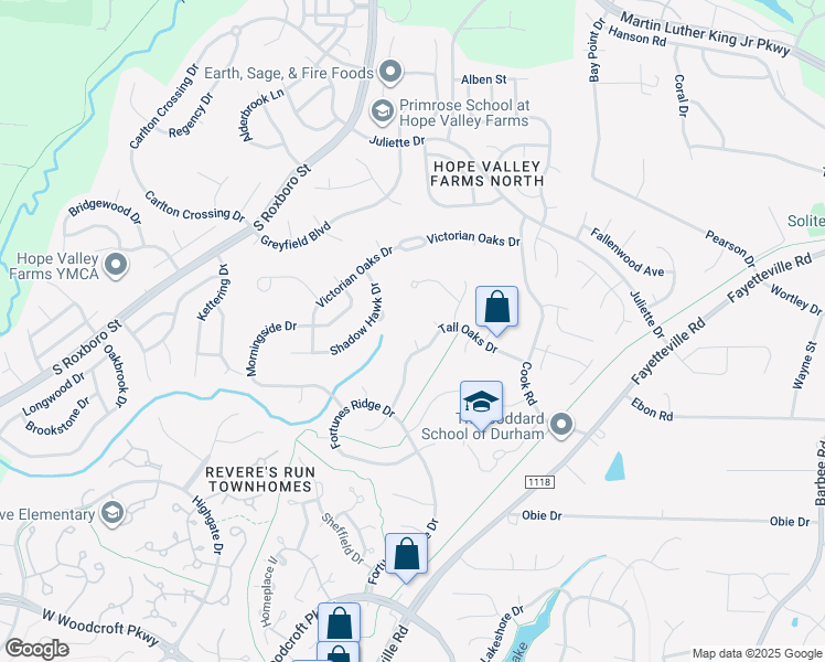 map of restaurants, bars, coffee shops, grocery stores, and more near 6 Brightleaf Court in Durham
