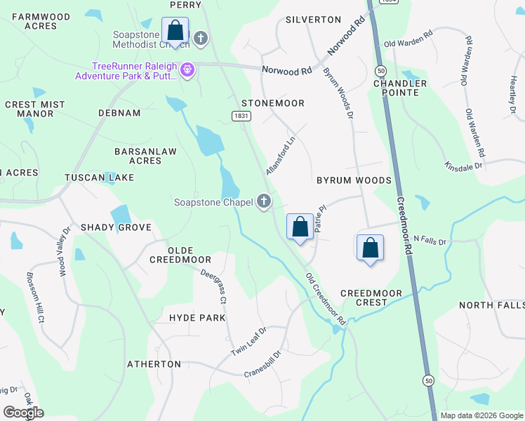 map of restaurants, bars, coffee shops, grocery stores, and more near 10301 Old Creedmoor Road in Raleigh