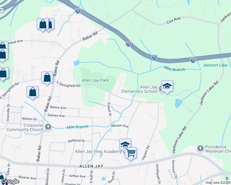 map of restaurants, bars, coffee shops, grocery stores, and more near 2544 8 Oaks Drive in High Point
