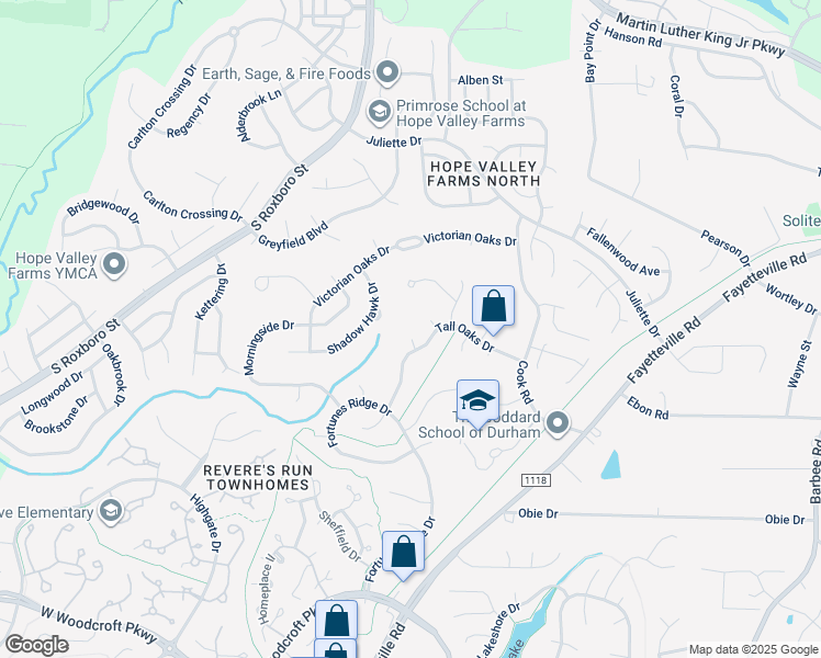 map of restaurants, bars, coffee shops, grocery stores, and more near 6 Brightleaf Court in Durham