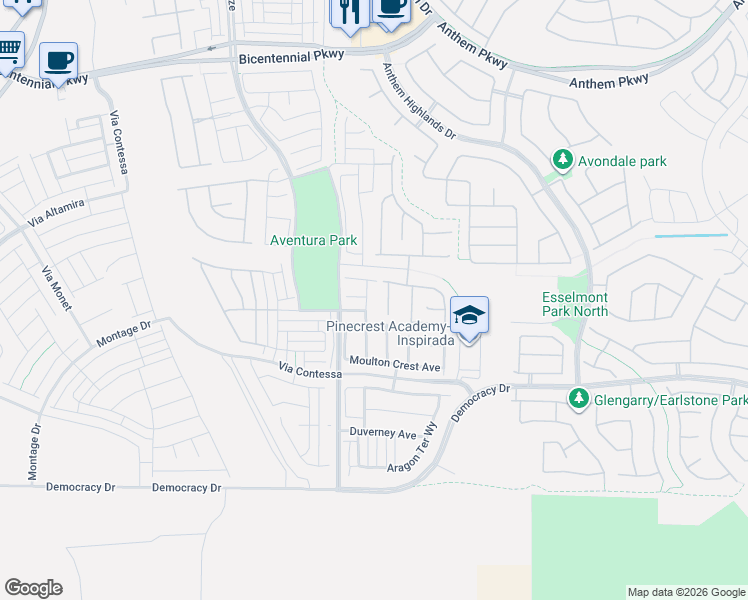 map of restaurants, bars, coffee shops, grocery stores, and more near 2720 Alta Vista Street in Henderson