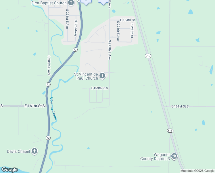 map of restaurants, bars, coffee shops, grocery stores, and more near 29647 East 159th Street South in Coweta