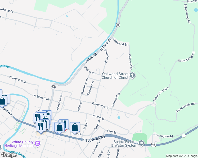 map of restaurants, bars, coffee shops, grocery stores, and more near 243 Wagoner Street in Sparta