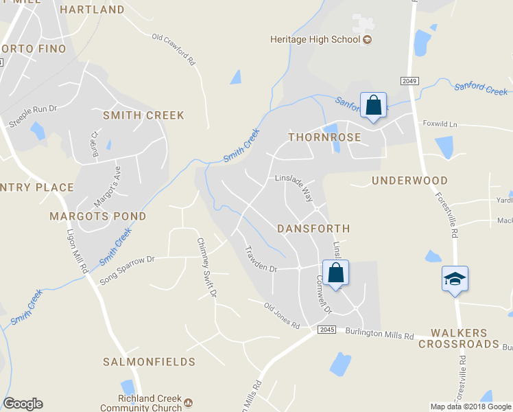 map of restaurants, bars, coffee shops, grocery stores, and more near 3600 Song Sparrow Drive in Wake Forest