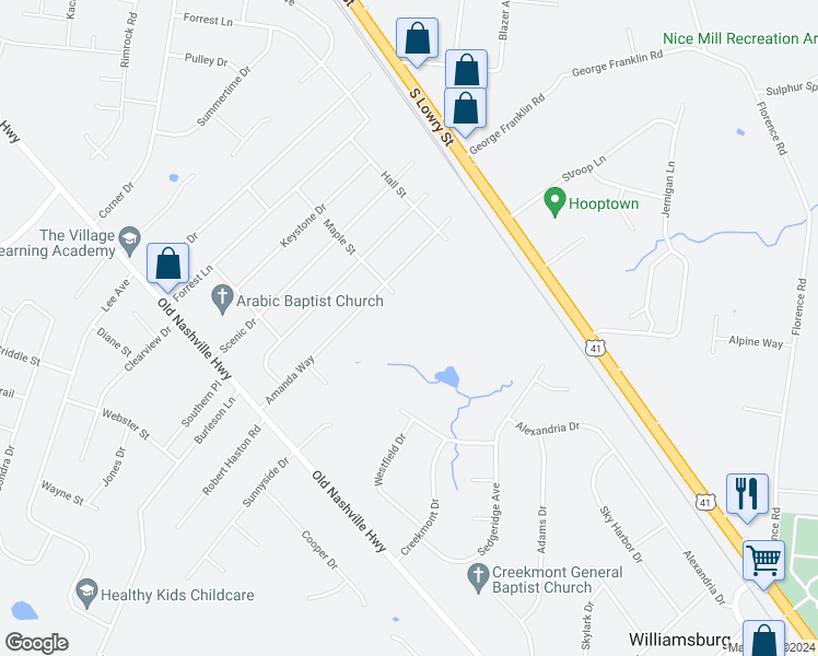 map of restaurants, bars, coffee shops, grocery stores, and more near 8898 Maple Street in Murfreesboro