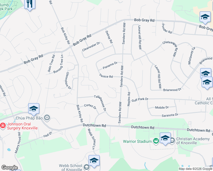 map of restaurants, bars, coffee shops, grocery stores, and more near 951 Ethans Glen Drive in Knoxville