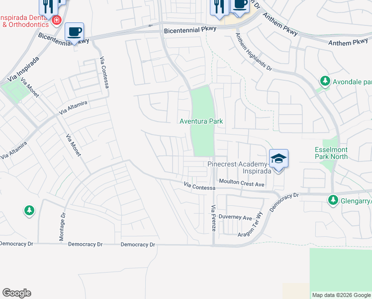 map of restaurants, bars, coffee shops, grocery stores, and more near 2525 Via Firenze in Henderson