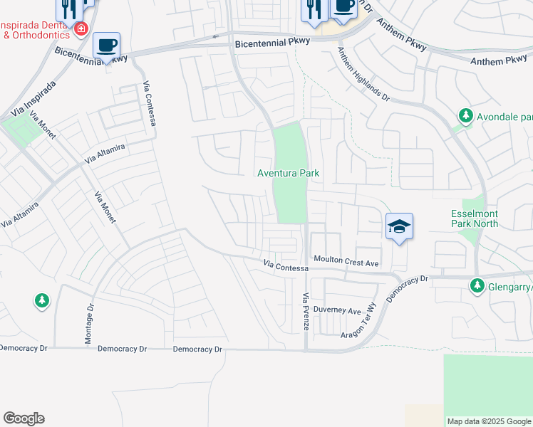 map of restaurants, bars, coffee shops, grocery stores, and more near 2525 Via Firenze in Henderson