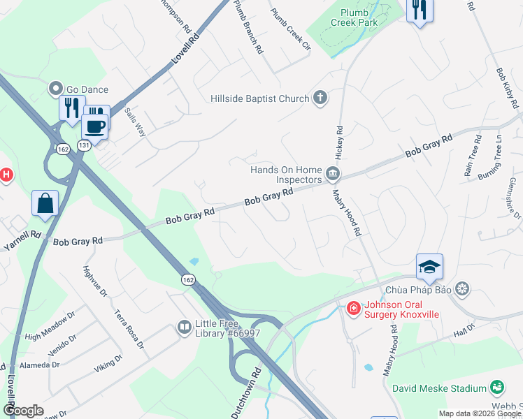 map of restaurants, bars, coffee shops, grocery stores, and more near 1173 Hamilton Farm Lane in Knoxville