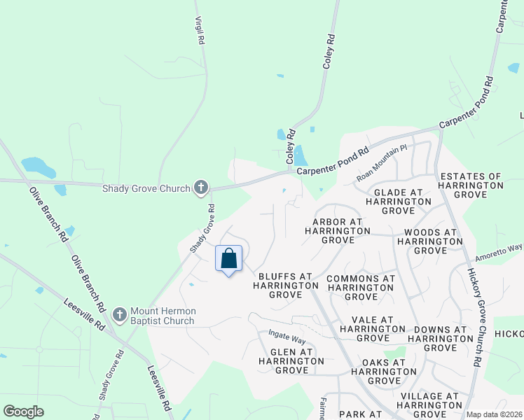 map of restaurants, bars, coffee shops, grocery stores, and more near 12408 Ashe Ridge Lane in Durham