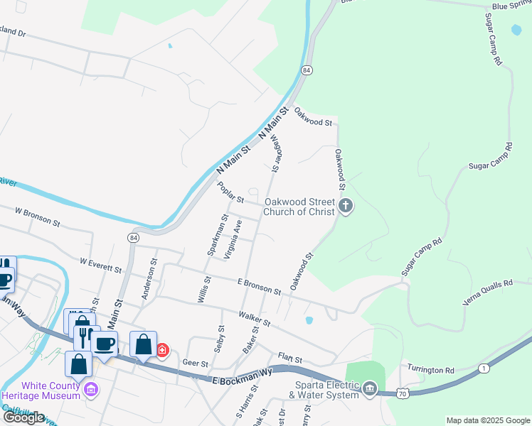 map of restaurants, bars, coffee shops, grocery stores, and more near 243 Wagoner Street in Sparta