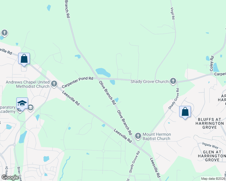 map of restaurants, bars, coffee shops, grocery stores, and more near 2603 Olive Branch Road in Durham