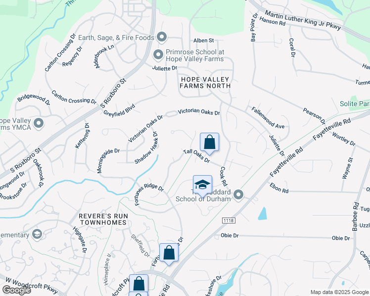 map of restaurants, bars, coffee shops, grocery stores, and more near 2 Hitching Rack Court in Durham
