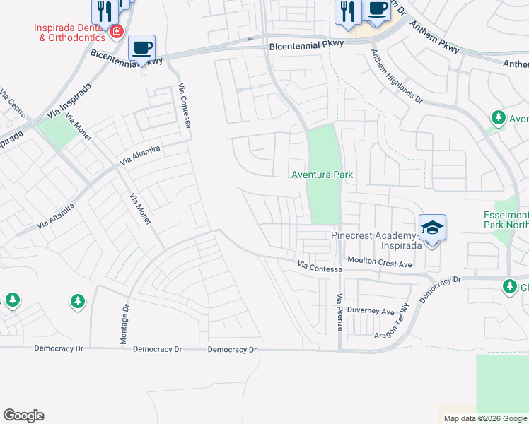 map of restaurants, bars, coffee shops, grocery stores, and more near 2641 Romanesque Queen Street in Henderson