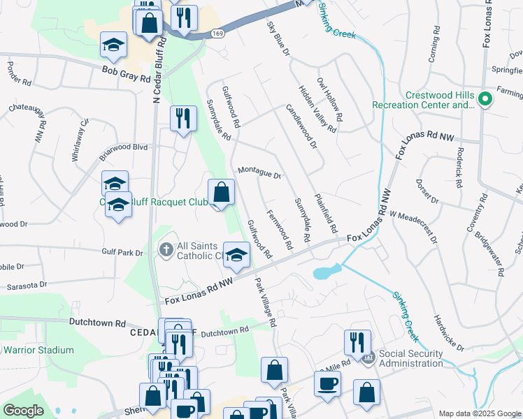 map of restaurants, bars, coffee shops, grocery stores, and more near 637 Fernwood Road in Knoxville