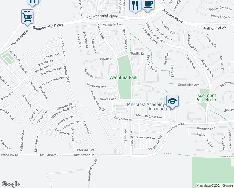 map of restaurants, bars, coffee shops, grocery stores, and more near 2641 Via Firenze in Henderson