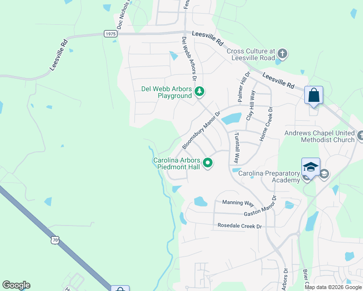 map of restaurants, bars, coffee shops, grocery stores, and more near 103 Caswell Ridge Lane in Durham