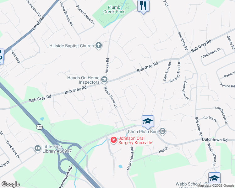 map of restaurants, bars, coffee shops, grocery stores, and more near 1424 Oak Haven Road in Knoxville